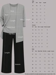 女士休闲纯色三件套：外套/开衫 + 圆领无袖上衣 + 松紧腰直筒裤，柔软弹力面料，宽松舒适，适合春/秋/冬穿着。 - 灰色+黑色 - 查看 6