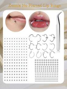 时尚粘贴式假唇钉套装 - 无需穿孔的唇环眉钉面部穿孔饰品 - 貼紙鼻環套裝 - 查看 13