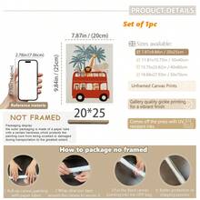 1幅帆布墙画，动物巴士主题儿童房墙画，野生动物园主题儿童房装饰，丛林主题儿童房装饰，红色伦敦巴士艺术印刷品，游戏室海报，婴儿房墙画，婴儿房装饰海报，幼儿园装饰 - 彩色 - 查看 15