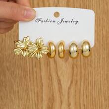 6-16件套时尚金属质感C形、花朵形、螺丝形耳环，适合女性日常、节日、派对佩戴，轻盈的CCB材质，女士时尚耳环套装 - 彩色 - 查看 5