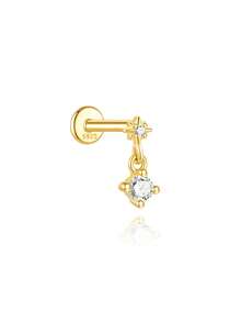 925 Sterling Silver Mini Stud Flat Back Earrings For Women 18K Gold Plated Helix Cartilage Piercing Jewelry Dainty Star Cluster Cubic Zirconia Lotus Climber Screw Backs - Gold - View 15