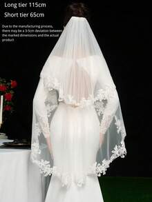 1 pieza Velo de novia de 45 pulgadas (115 cm) de longitud con 2 niveles y peine de metal, adecuado para boda y fiesta, blanco/marfil - Multicolor - Ver 5