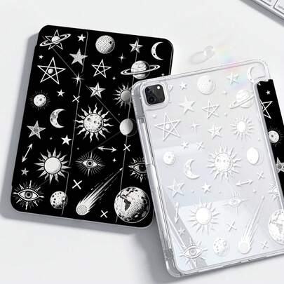 Ốp lưng hai mặt bằng acrylic trong suốt hình ngôi sao vũ trụ hoạt hình tinh tế và đáng yêu này có khả năng chống sốc và bền bỉ, phù hợp với iPad thế hệ thứ 7, 8 (10.2 inch) và 10. Sản phẩm có khe cắm bút tích hợp, hỗ trợ chức năng ngủ/thức và nhiều chế độ giá đỡ gập, là một món quà tuyệt vời cho dịp lễ.