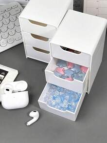 3-Tier White Plastic Desktop Storage Box, Classic Stackable Drawers, Mini Desktop Makeup Organizer Box, Makeup And Jewelry Storage Box, Desktop Display Box With Drawers, Suitable For Office Supplies, Jewelry, Cosmetics - Space-Saving Desktop Accessory, Also Suitable For Dorm And Home Desktop Drawer Storage - Multicolor - View 4