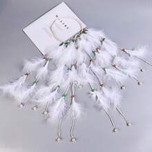 1pc Elegant Bohemian White Feather Headband - Unique Tassel Headpiece With Beaded Details, Suitable For Weddings, Parties, Vacations And Other Occasions - Multicolor - View 8