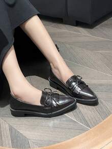 Brown Pointed Toe Thick Sole Slip-On Loafers, Vintage Fringe British Style Small Leather Shoes, Soft Slouchy Commuter Shoes, Large Size Women's Shoes 34-42, Soft Bottom Work Shoes, Preppy School Style Suitable For Spring, Summer, Autumn And Winter - Brown - View 7