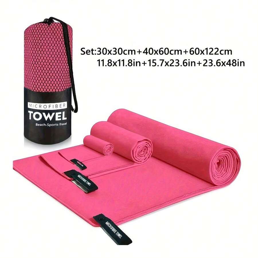 Two Microfiber Sports Towels, Suitable For Outdoor Travel, Swimming, And Beach Use. They Are Anti-Static, Highly Absorbent, Soft And Skin-Friendly, And Convenient And Practical. - 粉色 - 查看 1