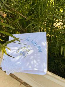 Wedding Embroidered Handkerchief With Fan-Shaped Lace Edge Design, Fun Blue Accessory For Bride's Wedding Day, Gift For Mother Of The Bride, Summer Birthday, Beach, Back To School Season, School Supplies, Room Decor - Multicolor - View 4