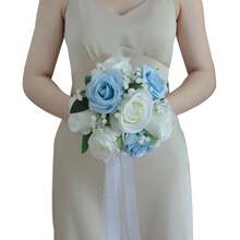 复古新娘捧花，婚礼仪式伴娘花卉布置，婚礼装饰鲜花，教堂和舞会装饰 - 淺藍色 - 查看 9