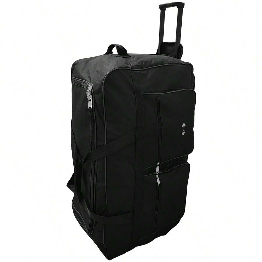 Extra Large Rolling Travel Duffel Bag With Wheels – Durable Nylon Luggage Bag With Telescopic Handle - Black - View 1
