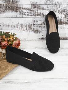 Giày bệt nữ mũi vuông kẻ sọc, giày bệt thời trang kẻ sọc phong cách nghỉ dưỡng, bohemian, thường ngày, gợi cảm, dễ thương, dự tiệc, công sở, phù hợp cho ở nhà, văn phòng và mọi mùa. - màu đen - Xem 3