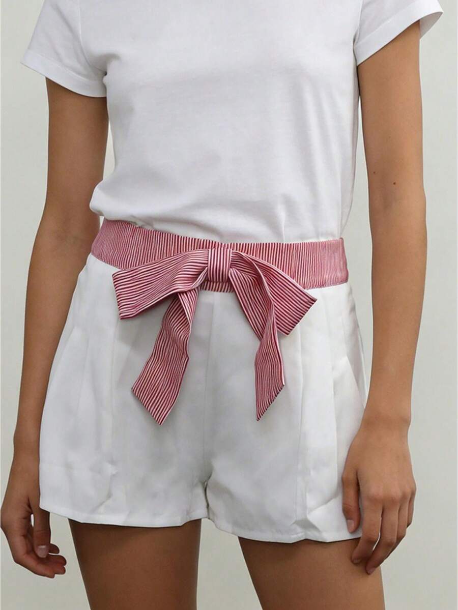 Women Loose Fit Shorts Fashionable Bow Decorated High Waist Zipper Closure Mini Shorts For Beach Daily Wear - White - View 1