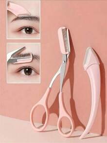 4/3pcs Pink Eyebrow Razor, Women's Facial Hair Removal Tool, Portable Eyebrow Trimmer, Stainless Steel Blade Eyebrow Razor, Eyebrow Shaping Makeup Tool, Grooming Supplies, Depilation Tool, Foldable - Eyebrow Trimmer - View 5