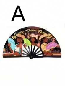 1pc Premium "Where My Fans At" Denim Carnival Party Fan, Large Foldable Hand Fan With Western Cowboy & Bar Scene Pattern, Durable Plastic Frame, Suitable For Music Festivals, Nightclubs, Carnivals - Multicolor - View 13