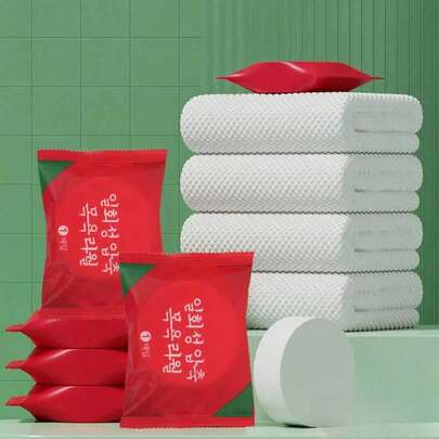 1条一次性压缩浴巾，植物纤维材质，一次性使用，男女通用，适合日常护理，便携易用，非常适合旅行、海滩、淋浴、游泳、出差、居家浴室装饰、夏季度假等场合。