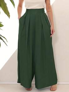 Women's Wide Leg High Waist Wide Leg Pants - Hijau Tentara - View 5