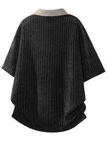 GRDR Men's Fashion Short Sleeve Casual Commuting Striped Polo Shirt, Collared Short Sleeve T-Shirt For Daily Wear - Black - View 3