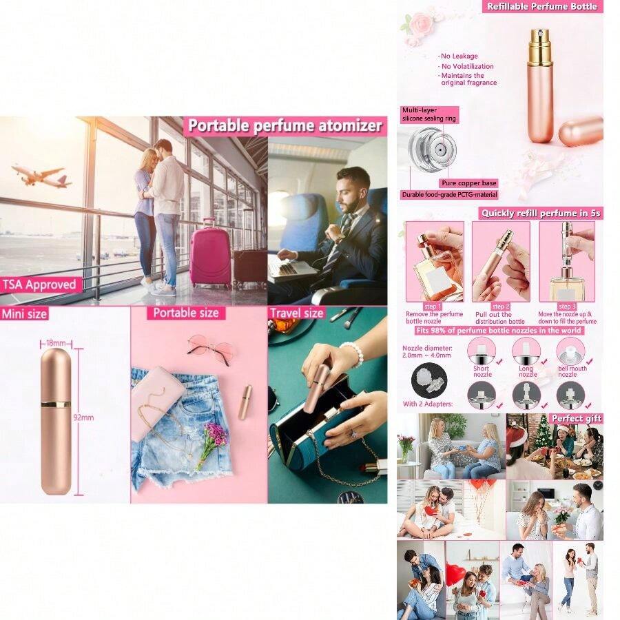 Travel Perfume Bottle Refillable Atomizer - 5ML Pocket Perfume Dispenser, Scent Pump Case, Leakproof Portable Perfume Sprayer For Women And Men (Gold-1) - Gold-1 - View 1