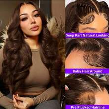 ZHENDEFA Tóc giả ren toàn bộ 360 độ với đường chân tóc vô hình, tóc giả ren gợn sóng màu nâu số 4, tóc giả có dây rút đã được cắt tỉa sẵn, mật độ 200, tóc giả ren trong suốt độ nét cao không cần keo, tóc giả liền mạch 360 độ dành cho nữ - S4 - Xem 4