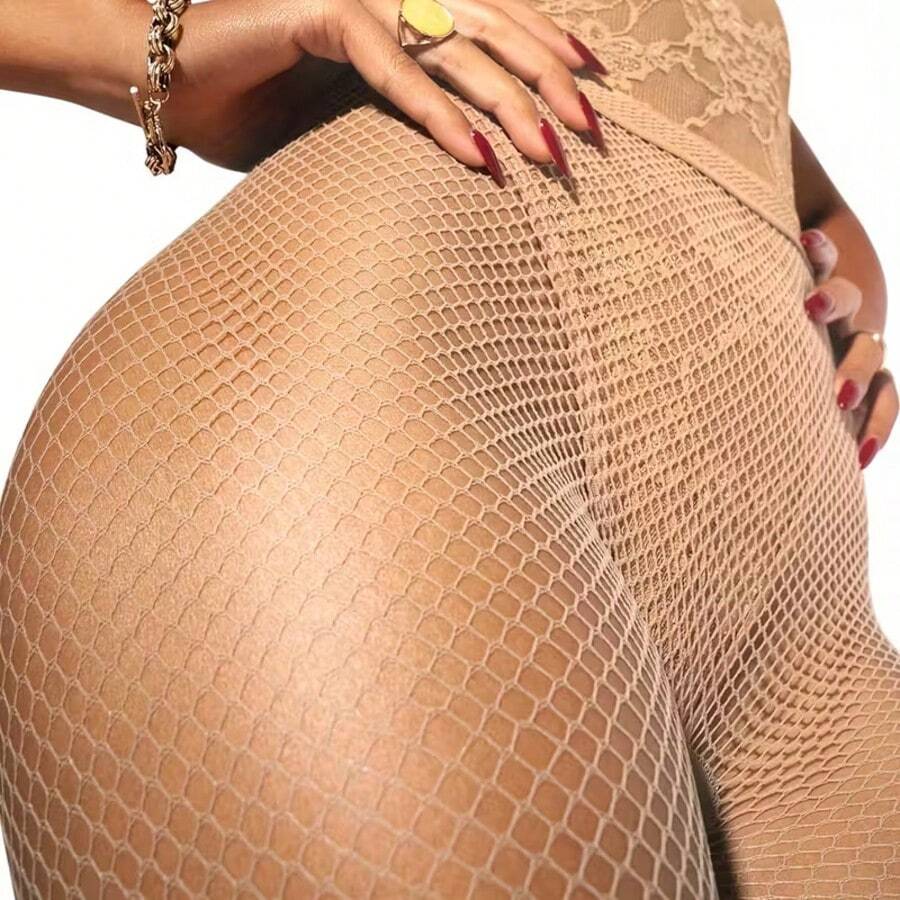 2Pairs Women'S High Elasticity Fishnet Seamless Tight, Nude, Medium. - Apricot - View 1