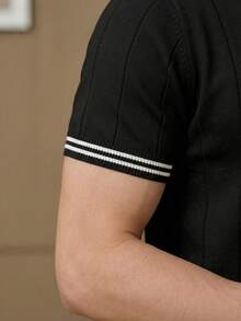 GRDR 男士夏季圆领纯色短袖针织衫，适合夏季外出，时尚造型必备单品 - 黑色 - 查看 5