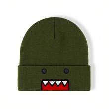 Multi-Color Cartoon Embroidered Knit Beanie - Casual Streetwear Hat, Fashionable Personalized Warm Ski Cap - Brown - View 9