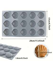 1pc 15-Cavity Seashell Silicone Baking Mold - Heat Resistant Up To 450°F, Non-Stick Coating, Suitable For Christmas/Halloween/Thanksgiving Cake Baking, Reusable Baking Tray For Home Use - Grey - View 5