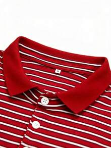 Áo polo nam kẻ sọc kiểu dáng thường ngày, thích hợp cho đi làm, mùa xuân/hè. - Đỏ và trắng - Xem 5