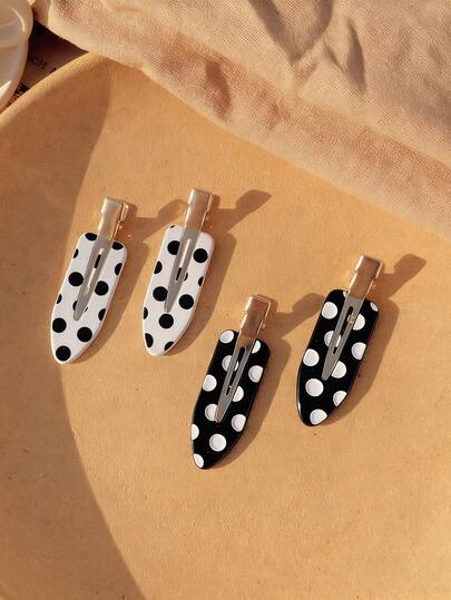 4个黑白波点发夹，无痕发卡，复古波西米亚风发饰，适合女性女孩日常佩戴和发型设计
