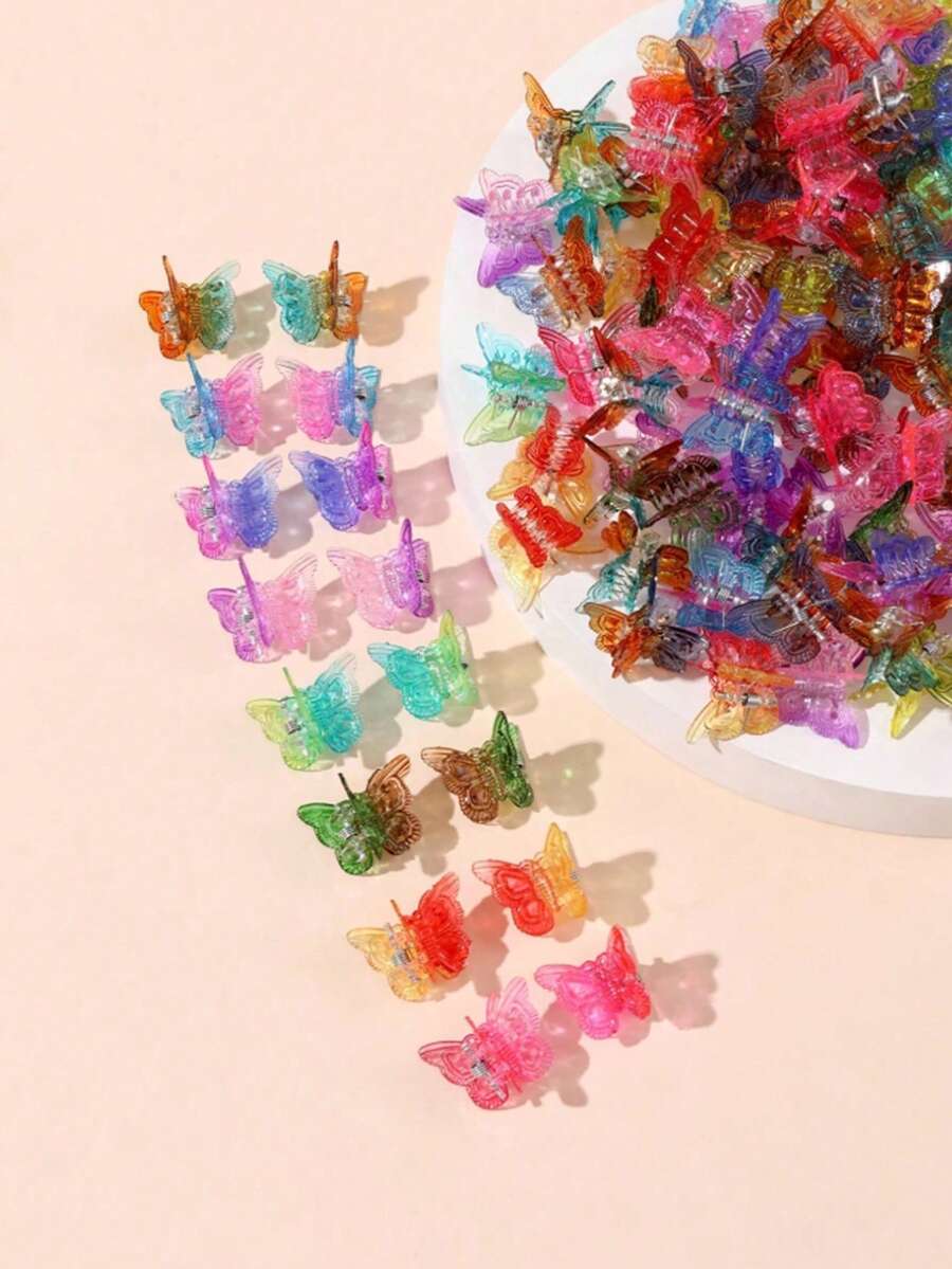 20/30pcs Random Color Butterfly Hair Clips For Girls, Everyday Wear Butterfly Hair Claws - Multicolor - View 1