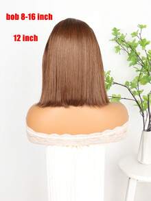 Chocolate Brown Lace Front Bob Wig Human Blended Hair 13x4 Transparent Lace Full Frontal Bob Wigs, Short , 4# Dark Brown Bob Wigs, Pre Plucked Hairline, 180% Density, 8-16 Inch(Blended Wigs-A Mix Of Human Blended Hair And Synthetic)Wigs Human Blended Hair/Women's Human Blended Hair Wig/Human Blended Hair Lace Front Wigs/Wigs Glueless/Bleached Knots/Pre Plucked/Lace Wig/Upgrade Your Look/Confidence Boost/Perfect Gift - S4 - View 3