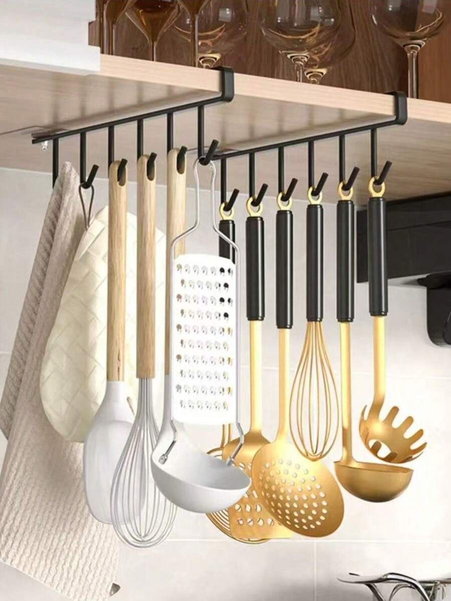 6 Hook Coffee Cup Mug Holder Black White Hooks Shelf Multifunction Kitchen Cabinet Sundries Organizer Storage Hanger