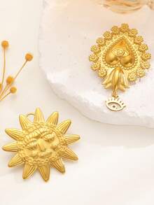 Broche de aço inoxidável com design de estrela-do-mar, flor, laço, estrela e formas geométricas. Acessório de joalheria elegante e minimalista para mulheres, ideal para uso diário, festas e eventos. - Ouro amarelo - Ver 7