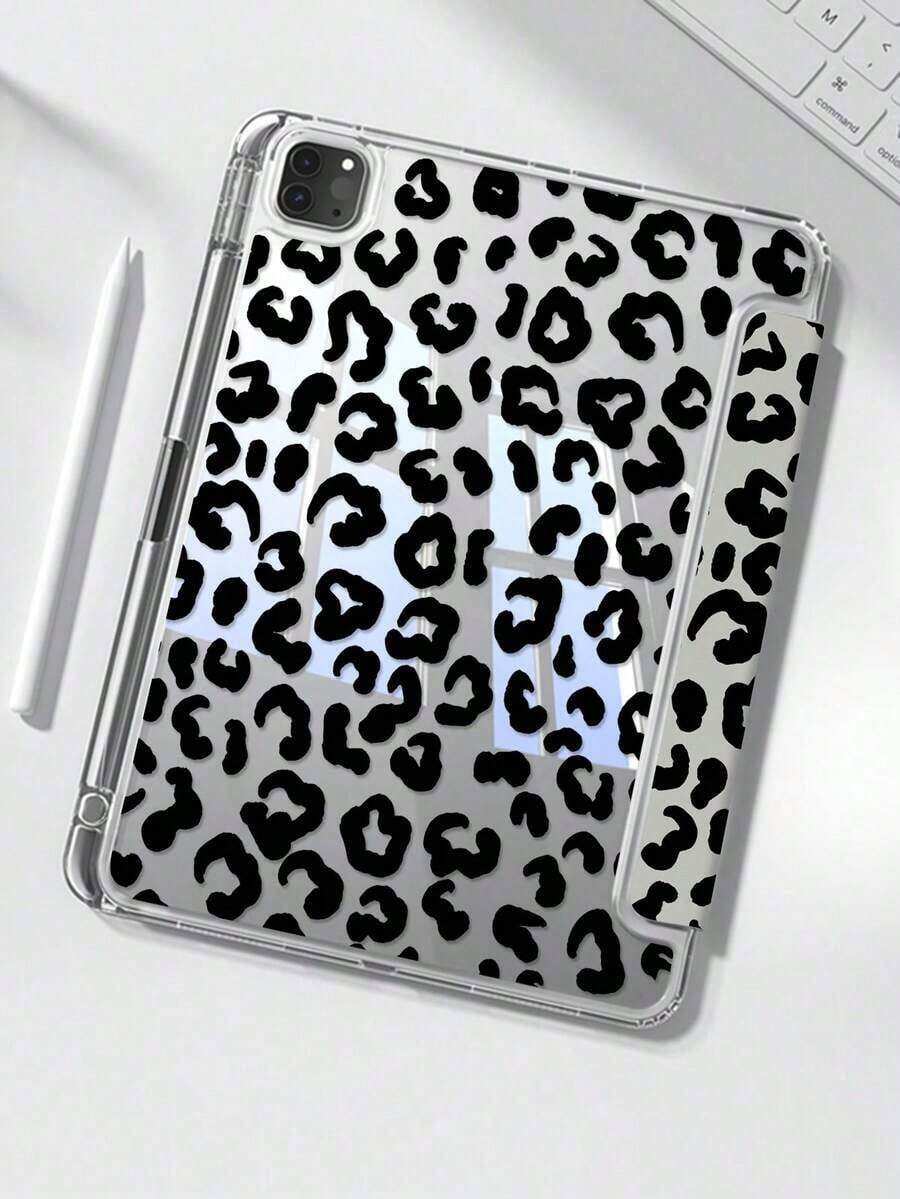 This Elegant And Cute Black Leopard Print Double-Sided Acrylic Crystal Clear Back Cover With Shock-Proof Function Is Compatible With The 7th, 8th (10.2-Inch), And 10th Generation IPads. It Has A Built-In Pen Slot And Supports Sleep/Wake Function. It Is An Ideal Gift Choice For Holidays And The New Year. - Style 1 - View 1