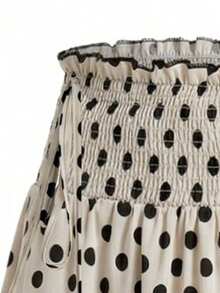 EARO Women's Long Polka Dot A-Line Skirt With Elastic Waist, Fashionable And Elegant Versatile Design Spring - Apricot - View 4