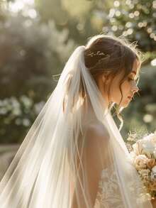 Signature Soft Long Thin Tulle Wedding Veil, Single Layer, Clean Edged, Simple Bridal Veil - Multicolor - View 2