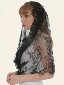 1条女士纯色黑白镂空蕾丝围巾，新款时尚优雅披肩，百搭围巾，适合春、夏、秋季佩戴 - 彩色 - 查看 5