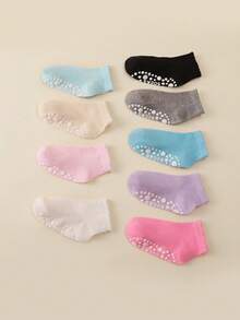 9 piezas Calcetines para niños, Calcetines con agarre de puntos, Calcetines para niñas, Coloridos, Calcetines para niños resistentes a la suciedad, Calcetines antideslizantes con puntos - Multicolor - Ver 4