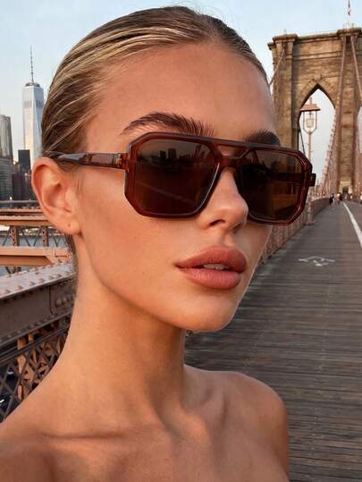 1 par de gafas de moda con montura de aviador de alta calidad en color marrón, adecuadas para fiestas, playas y otras ocasiones, ideales para atuendos diarios de mujer, casual de negocios, vacaciones de verano en la playa, actividades al aire libre, viajes y temporada de regreso a la escuela en otoño/invierno