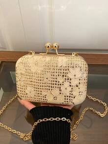 2026新款女士网纱手拿包，配金属纽扣，闪亮晚宴包，派对宴会包，适合婚礼、舞会礼服 - 金色 - 查看 1