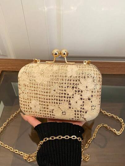 2026新款女士网纱手拿包，配金属纽扣，闪亮晚宴包，派对宴会包，适合婚礼、舞会礼服