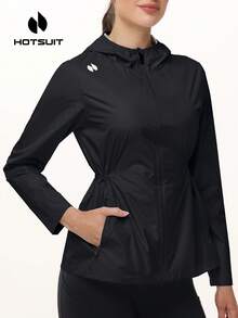 HOTSUIT Women's Hooded Sauna Jacket With Adjustable Drawstring Waist And Zipper Side Pockets, Suitable For Gym, Fitness And Training Sweatshirt - Black - View 7