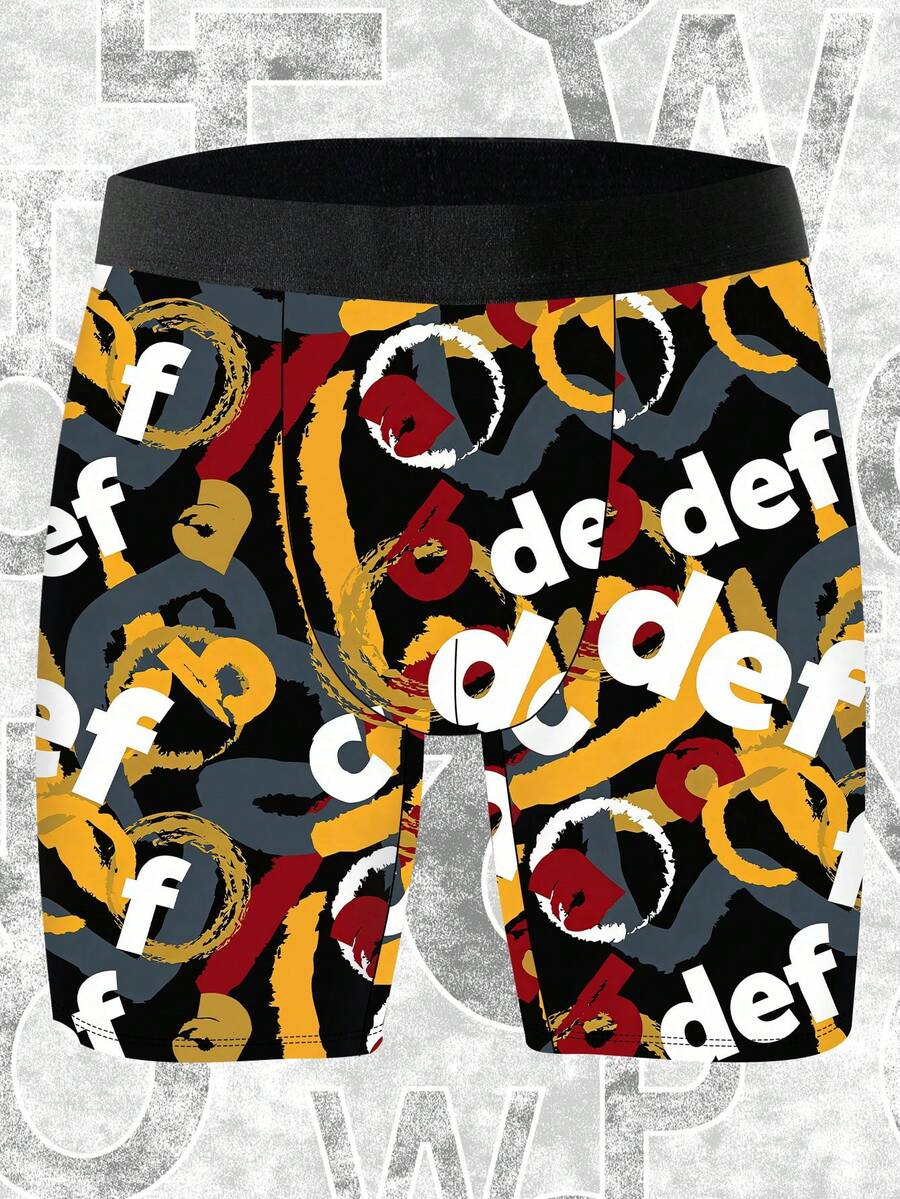 1 chiếc quần boxer nam kiểu dáng độc đáo, họa tiết retro Mỹ, phong cách graffiti đường phố, chất liệu vải dệt kim, dáng rộng thoải mái, thoáng khí và thấm hút mồ hôi, mềm mại và thân thiện với da, quần lót boxer thể thao thường ngày.