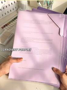 5pcs A4 Size Non-Slip Gradient Color L-Shaped Wide Opening Student Folders, Can Store Test Papers, Documents And More - Baffle Type - View 4