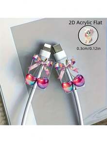 2D 平面，2 个樱桃图案数据线保护套，防刮 Type-C/手机充电器数据线保护套，时尚耐用，手机数据线保护器，设计新颖，坚固塑料材质 - 彩色 - 查看 6