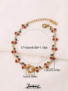 1pc Fashion Stainless Steel Bracelet Spring Buckle Bracelet For Women Jewelry Red Cherry Chain Bracelet For Daily Decoration Best Friend Gifts - Bracelet - View 2