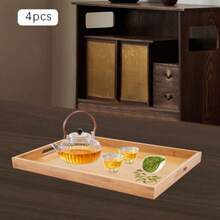 4pc Serving Tray Bamboo Wooden Tray W/ Handles Great For Dinner Trays Tea Desert - View 2