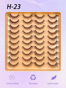 ENCHUW 20 Cặp Mi Giả Cao Cấp, Mềm Mịn, Dày, Dày D, Có Thể Tái Sử Dụng, Mềm Mại, Nhẹ, Mi Giả Lông Chồn Cho Kiểu Trang Điểm Mắt Ấn Tượng. - màu đen - Xem 5