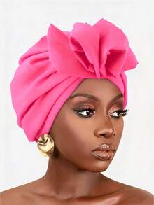 1 chiếc mũ turban xếp ly co giãn thắt nơ màu trơn dành cho nữ, thích hợp sử dụng hàng ngày, mùa hè và đi biển. - Nhiều màu - Xem 16