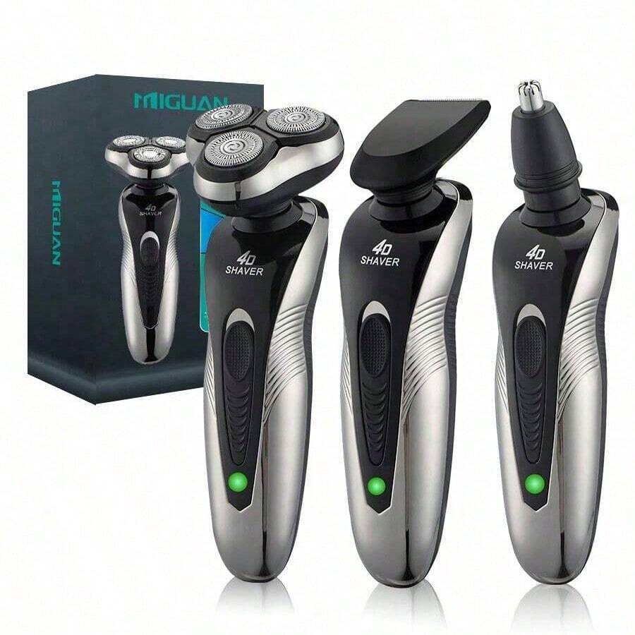 3-Head Rotary Electric Shaver, USB Rechargeable, Multi-Function (Trim Beard/Nose Hair), Ideal Gift For Men, 300mAh Battery Capacity